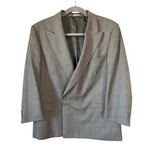 Vtg Leishman Gray Plaid Double Breasted Wool Blazer 48R 80s 90s Power Suit XL